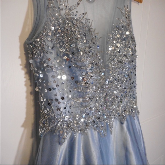 Betsy and Adam Blue Sweetheart Illusion Ballgown - Picture 3 of 4